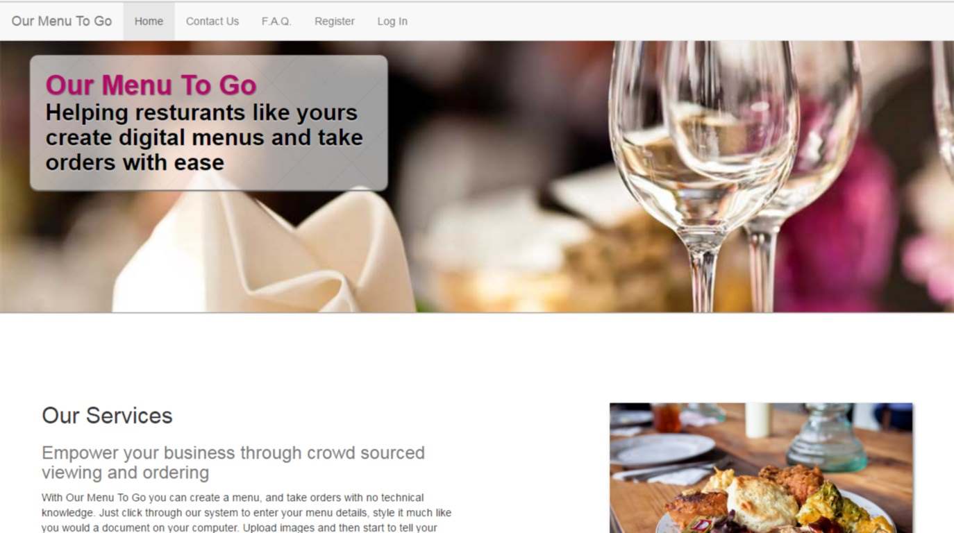 http://www.ourmenutogo.com is a site that lets you create restaurant menus and take orders from your customers without a website of your own. You can also embed this menu inside of your own website.